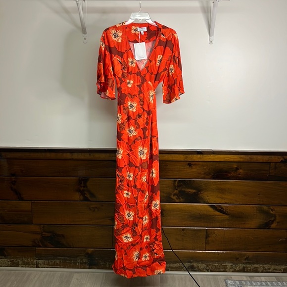 & Other Stories Dresses & Skirts - & Other Stories Red Floral Maxi Wrap Dress- 4